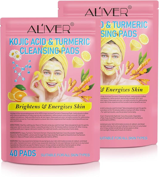 Disques Nettoyants Acide Kojique & Curcuma - 40 Pads Éclaircissants